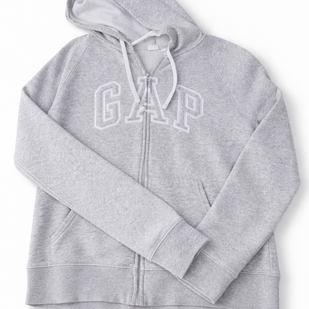GAP Heather Gray Full-Zip Hoodie with Embroidered Logo